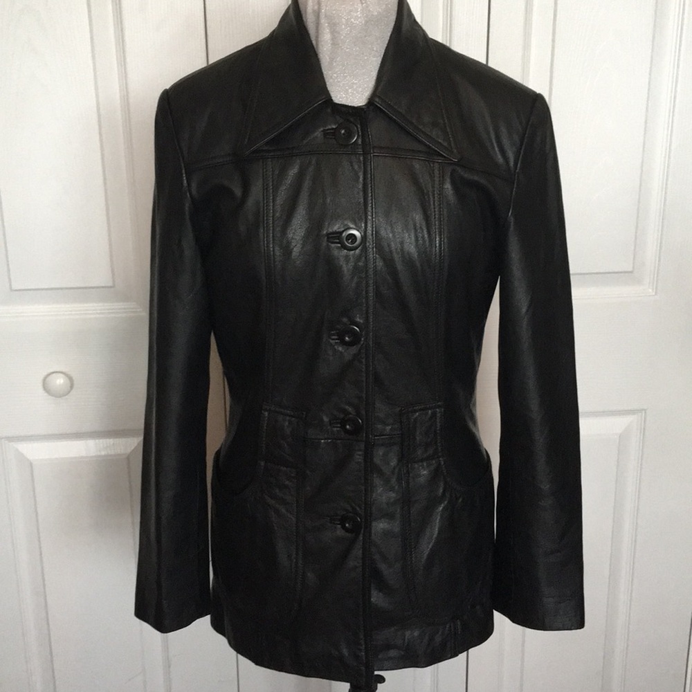 Wilson’s Genuine Black Leather Trench Coat Small